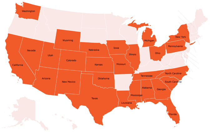 U.S. Map of DreamSpring Service States - July 2022 - v2